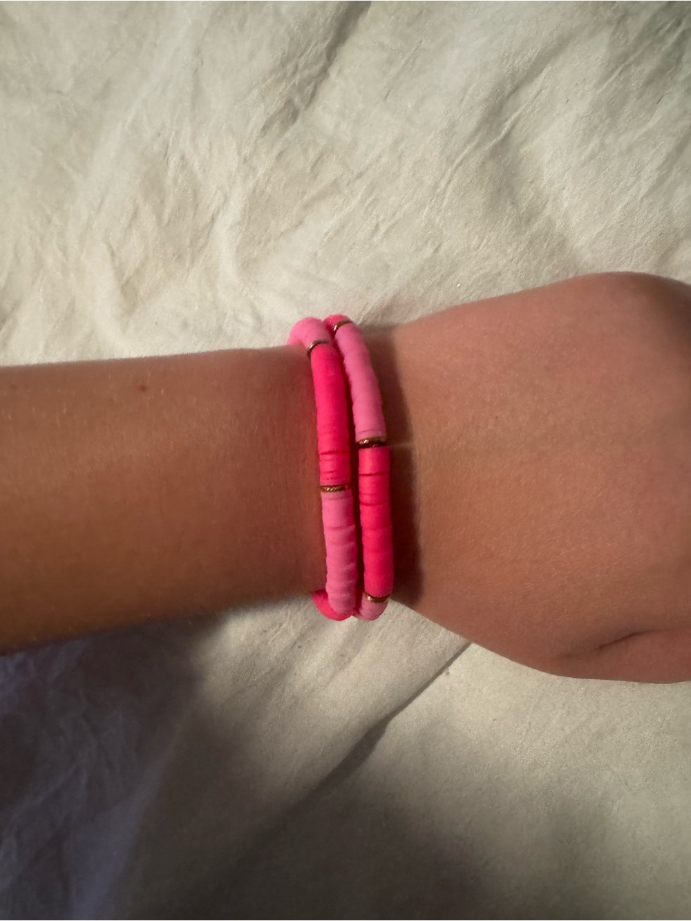 Pink Duo Heishi Bead Stretch Bracelets - Set of 2